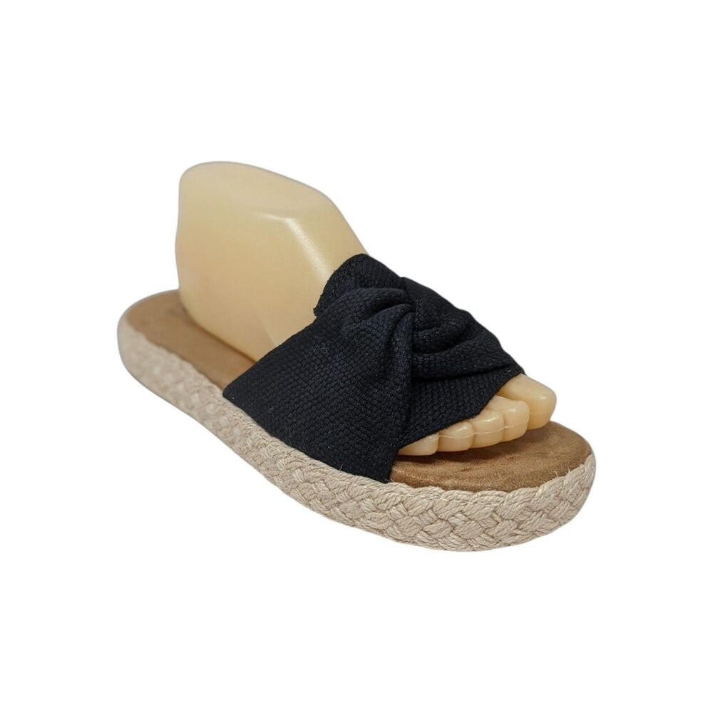 TOMS Abby Black Knotted Espadrille Flatform Slide Sandals 8.5